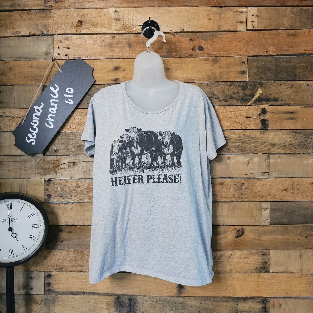 Lost Creek Women's Gray Heifer Please Short Sleeve T-Shirt Size XL